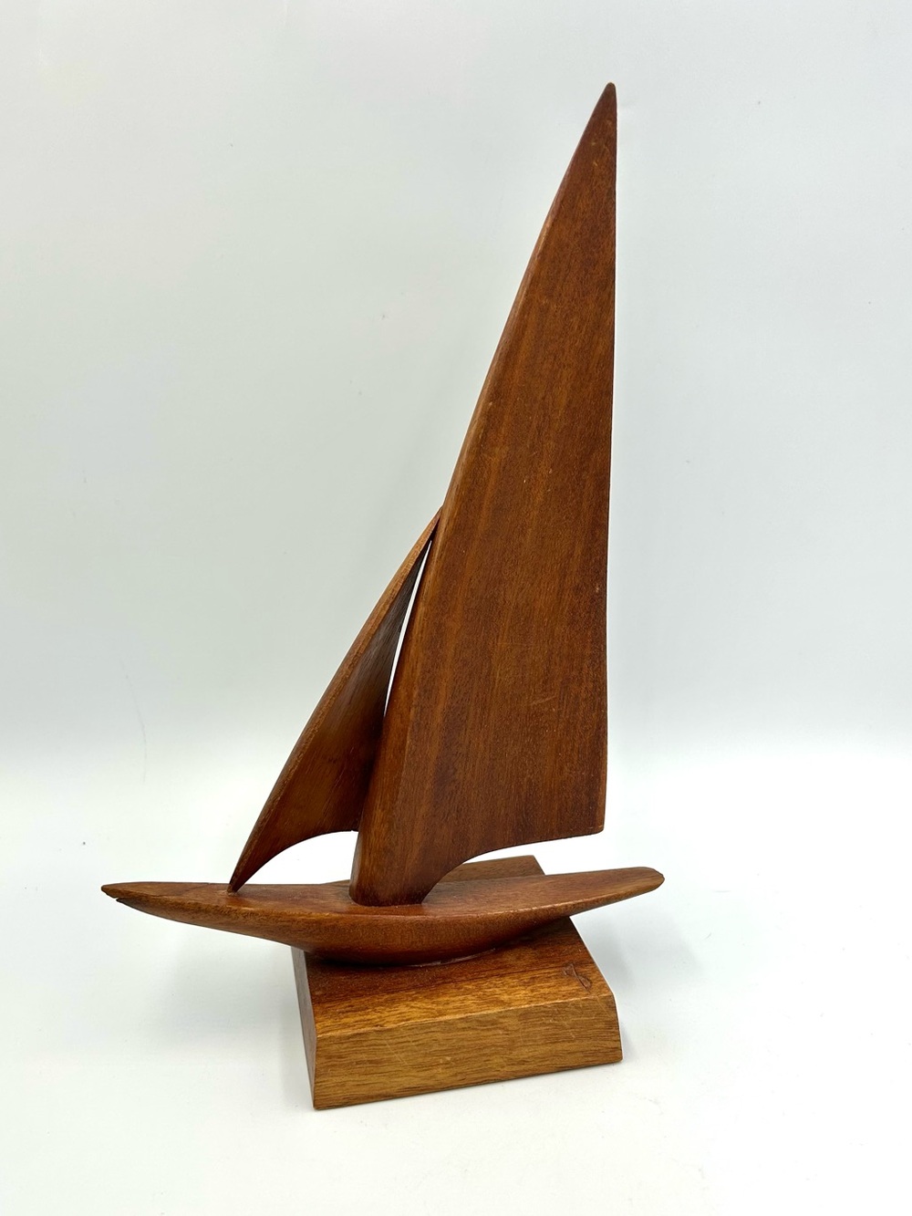 Hand carved Wood 11” Sailboat Nautical Sculpture Herman Shaw Nova Scotia Canada